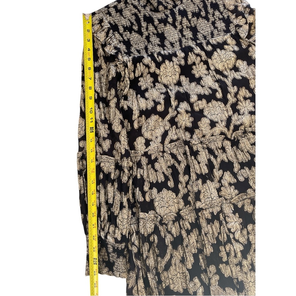 ELAN Metallic Mock Neck Mini Dress Women's M Black/Gold Floral Back Zip Closure - Picture 13 of 13